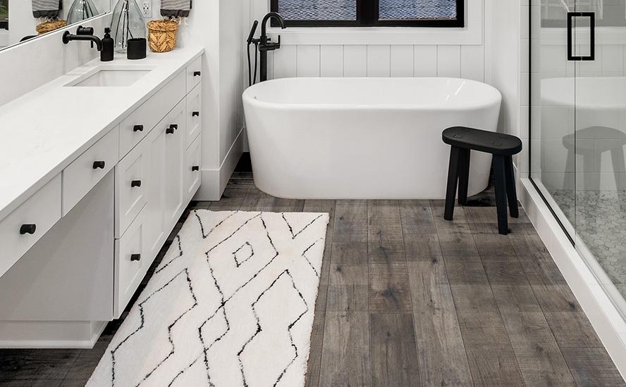 Espresso Martini wood flooring in a bathroom