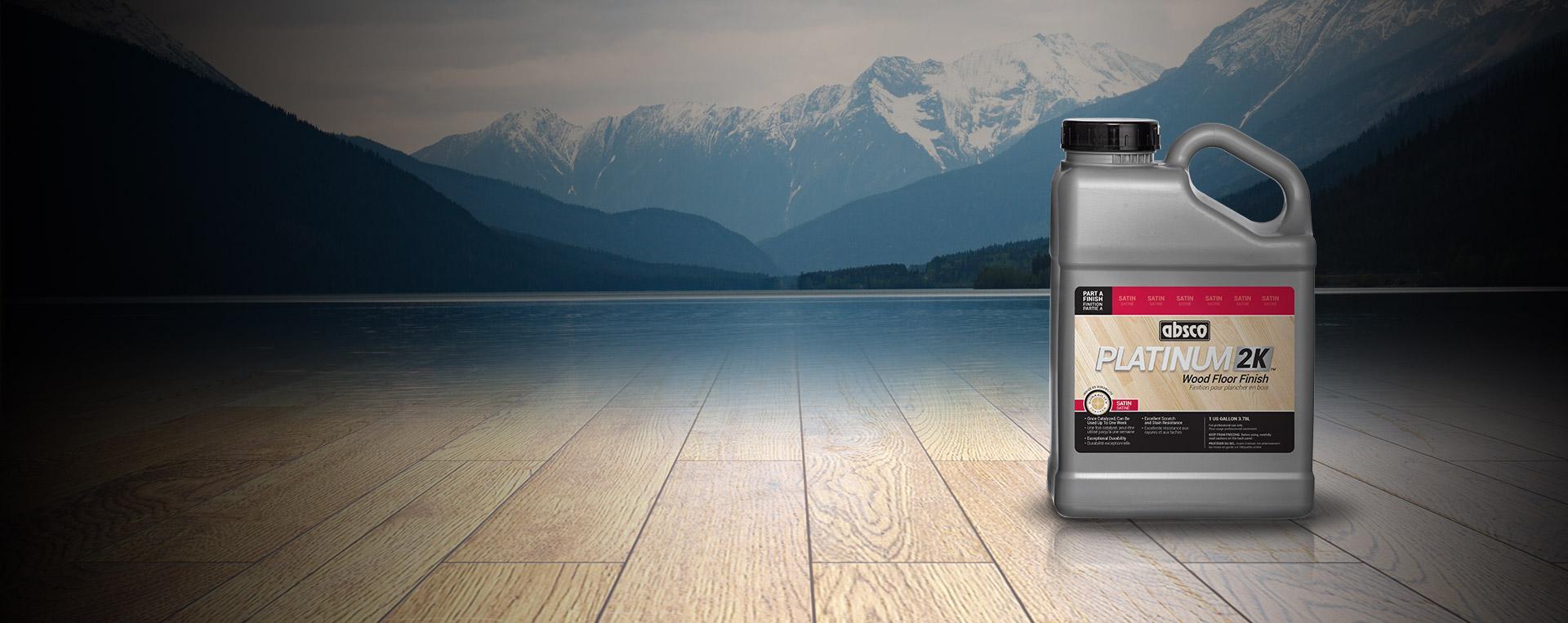 Platinum 2k displayed on wood flooring and a mountain background